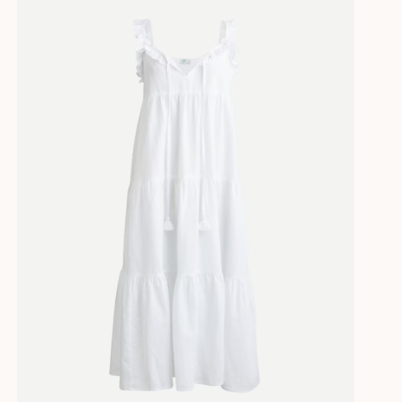 J. Crew White Cotton Linen Tiered Midi Dress Size Medium - Picture 1 of 12